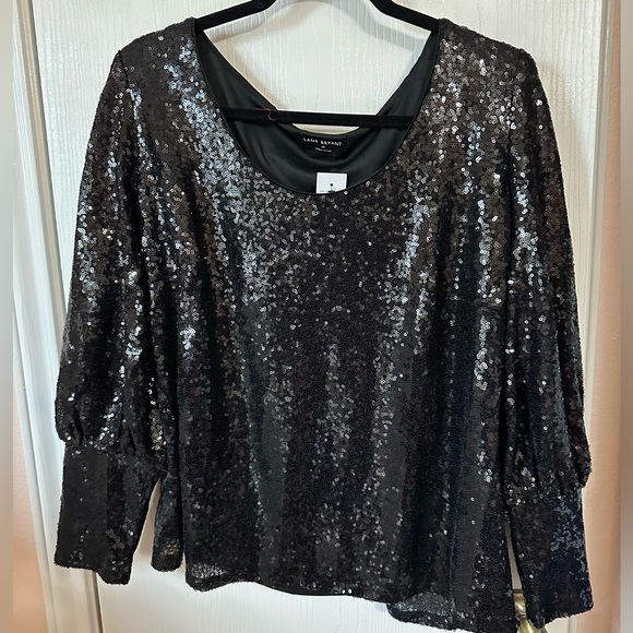 LANE BRYANT BLACK LONG SLEEVE SCOOP NECK
CLASSIC SEQUIN LINED TOP - Picture 2 of 6